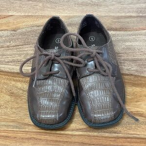 Smartfit‎ Two Tone Brown Little Boy Oxfords with Faux Crocodile Tie Laces sz 9
